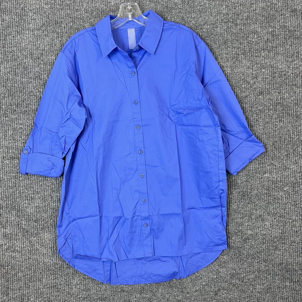 Zuda Cool Cotton Button Down Shirt Blue Jay Womens Size Small Casual